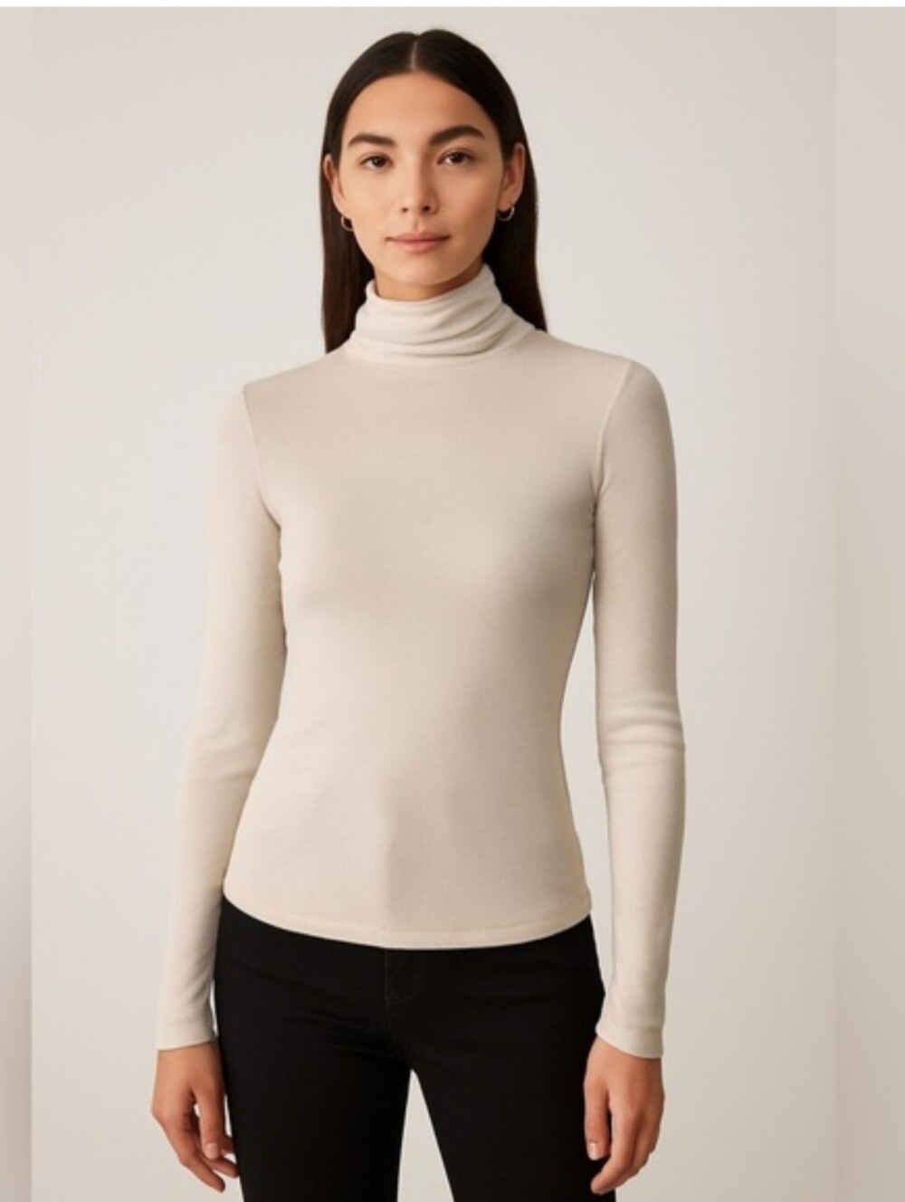 Aritzia Sunday Best Light Beige Ribbed Long Sleeve Turtleneck Top Size XS
